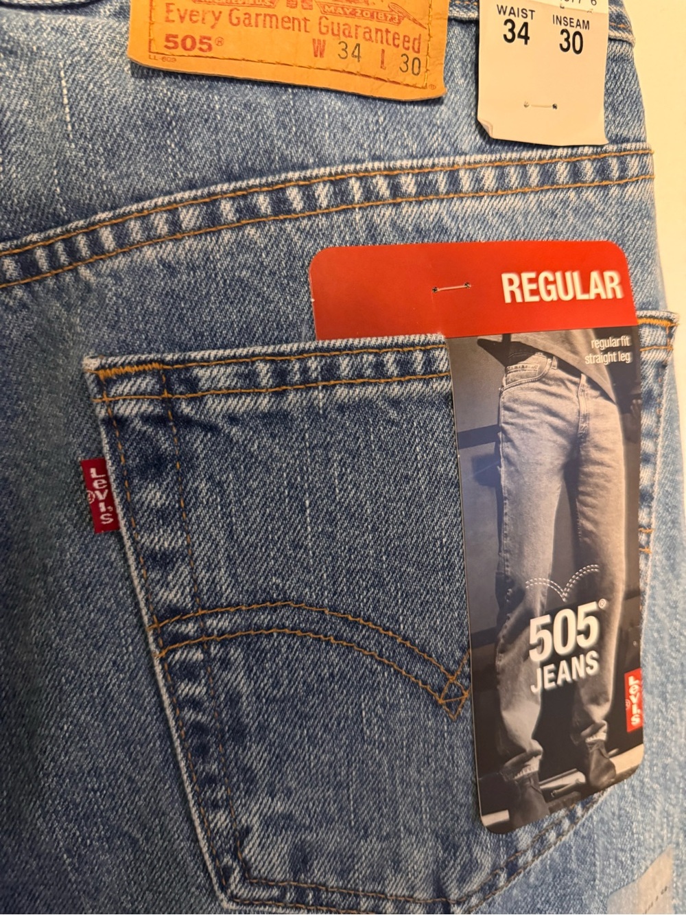 Levi’s 505 Regular Fit Jeans Men’s 34x30 Blue Straight Leg NWT 100% Cotton - Picture 6 of 9